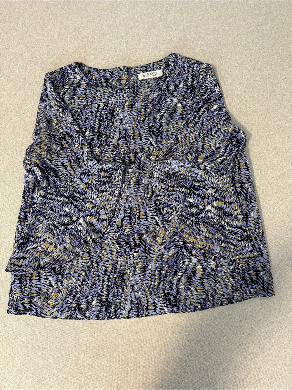 Kasper Women’s Blue Patterned Ruffle Sleeve Top SZXL - Picture 16 of 16